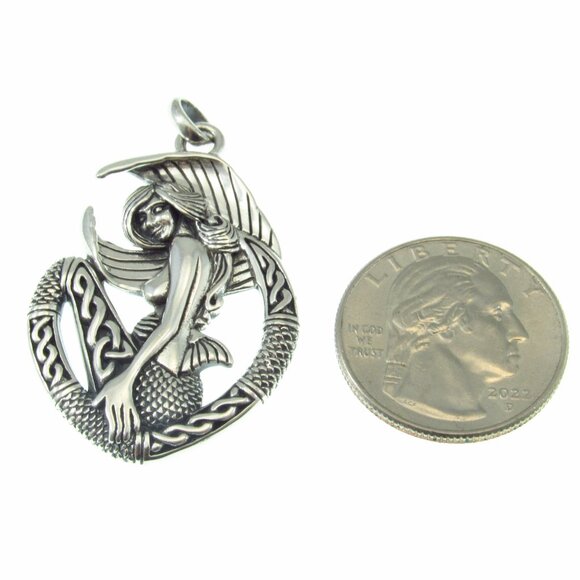 Solid 925 Sterling Silver Celtic Mermaid Goddess Pendant. Nautical Jewelry Gift - Picture 5 of 9